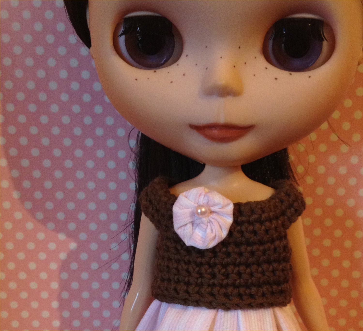 Blythe YOYO Dress in Brown Chocolate and Pink Stripes