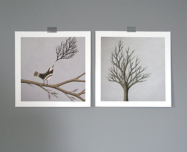 set of two archival 8x8 prints // birds and trees // from my original nature inspired paintings // by natasha newton