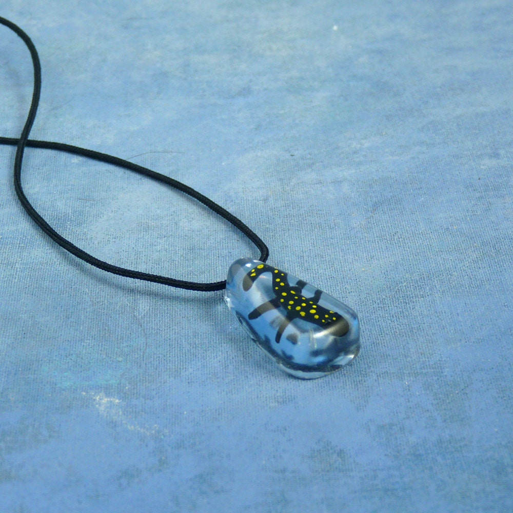 Encapsulated Spotted Salamander Specimen Necklace, Handmade Biology Jewelry
