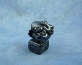 Antique Silver Cthulhu Figure with Base - Original Polymer Clay Sculpture
