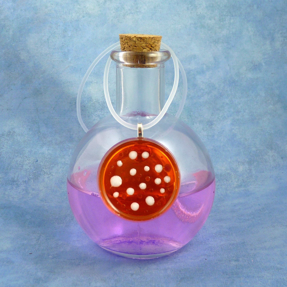 White and Red Bacteria on Orange Agar Culture Necklace, Handmade Microbiology Jewelry