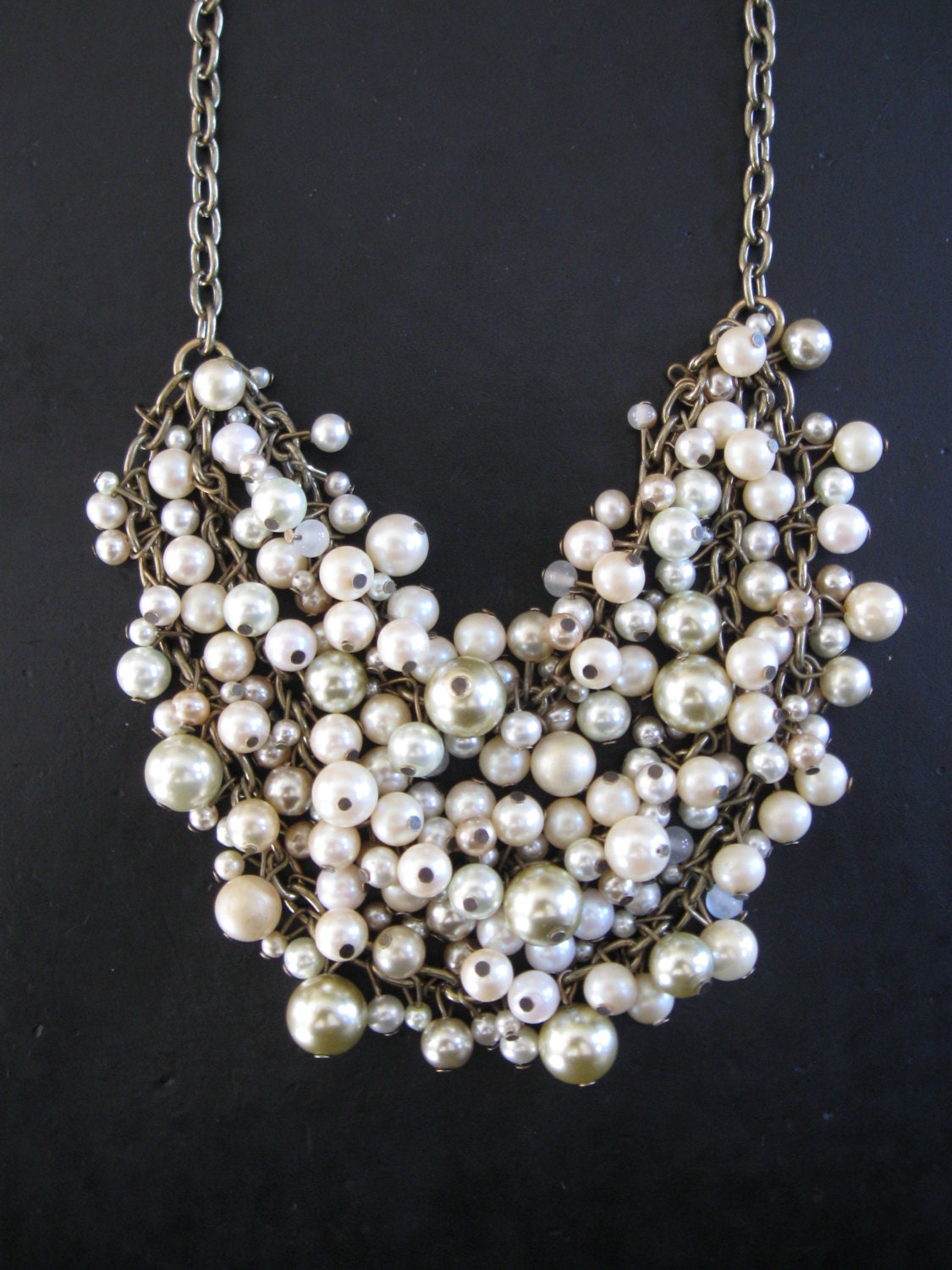 Mermaid Farts Light -  Upcycled Pearl Bib Necklace - Smaller Lightweight Version