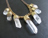 Chunky Crystal Fringe Necklace - Raw Quartz and Vintage Brass Statement Necklace - Formation No. 3