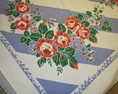 Vintage Tablecloth Roses on Stripes