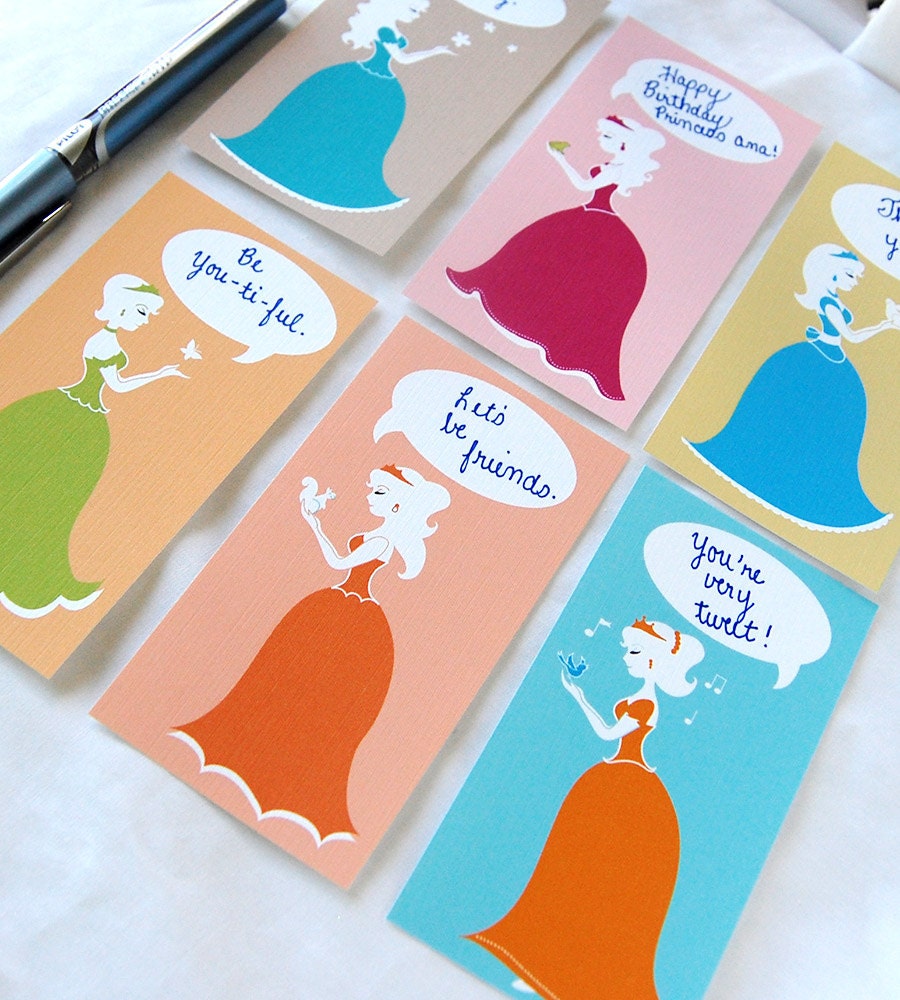 Pretty Princess Flat Convo Notecards - Eco-friendly Set of 6