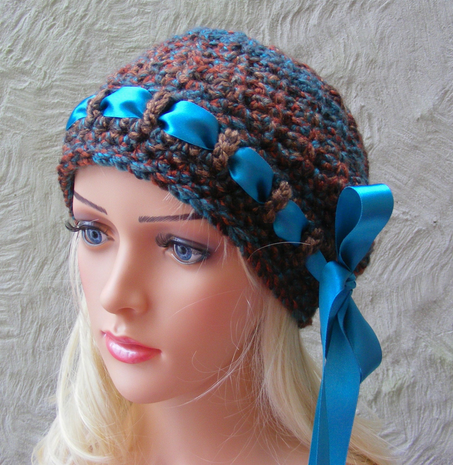 Slouchy Hat CROCHET PATTERN - Ladies Hat / Beret Winter Hat with Ribbon Detail - Hat with Flower - Quick and Easy