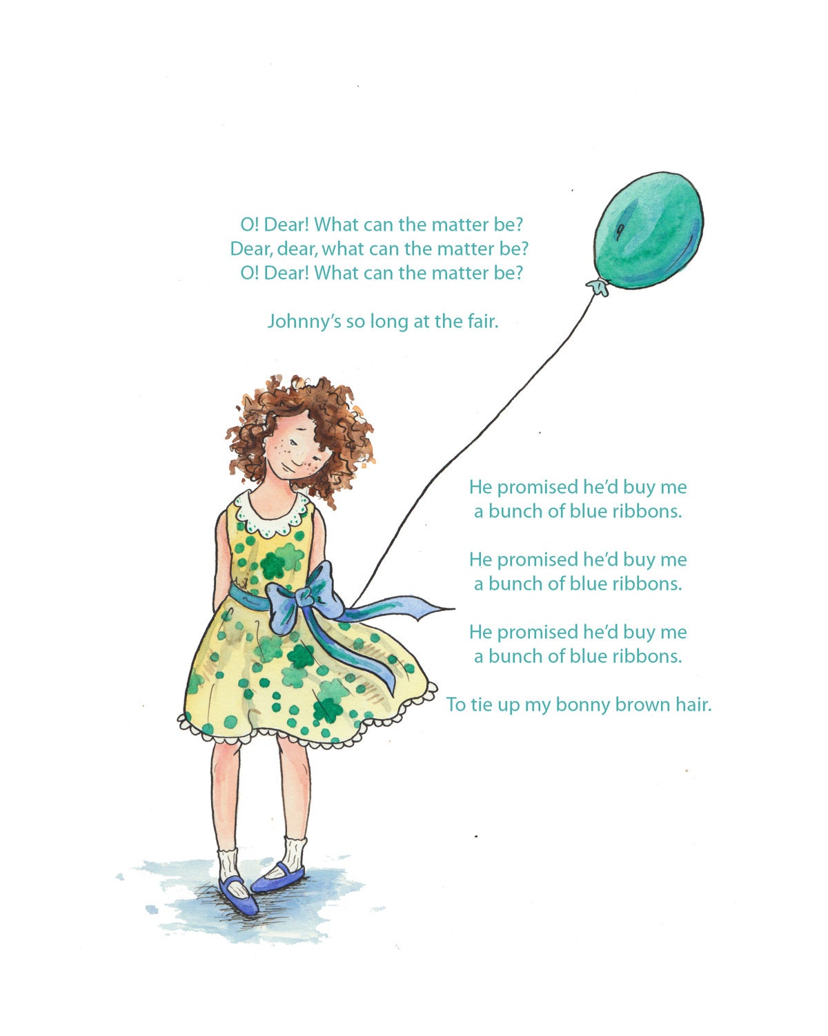 Too Long At The Fair: Nursery Art Print - Children's Art - Girl's Room - Home Decor - Mother Goose - Balloons - Poems - Under 20 - 8 X 10