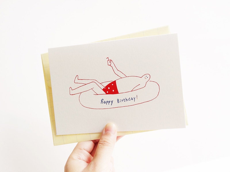 Swimming guy happy birthday card (set of 2)