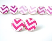 Chevron Earrings, Hot Pink, Geometric Jewelry, Wood Earrings, Made to Order, Gift Under 10, Pink Stud Earrings, Zig Zag, Modern Jewelry