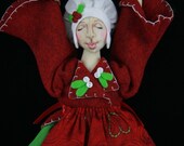 Cloth Art Doll - Give Us a Kiss Christmas Ornament Doll with Mistletoe