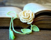 Crochet Flower Cream Rose Handmade Bookmark