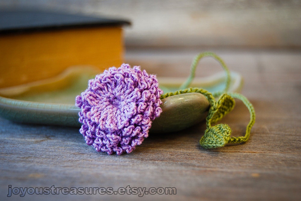 Handmade Crochet Zinnia Bookmark Purple Flower