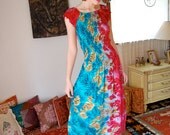 Smocked Dress Vintage Colorful Hawaiian Hibiscus Boho Smocked Summer Dress (s m)