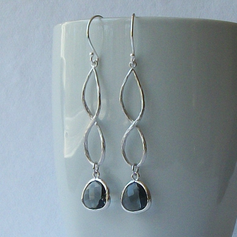Grey Crystal Drop Earrings, Gray Crystal Silver Earrings