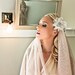 Bridal Flower Headpiece, English Net Lattice Lace and Rhinestone Flowered Fascinator, Glass Bead and Crystal Leaves