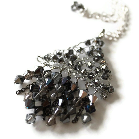 Knitted Jewelry Silver Crystal Pendent Knit Necklace