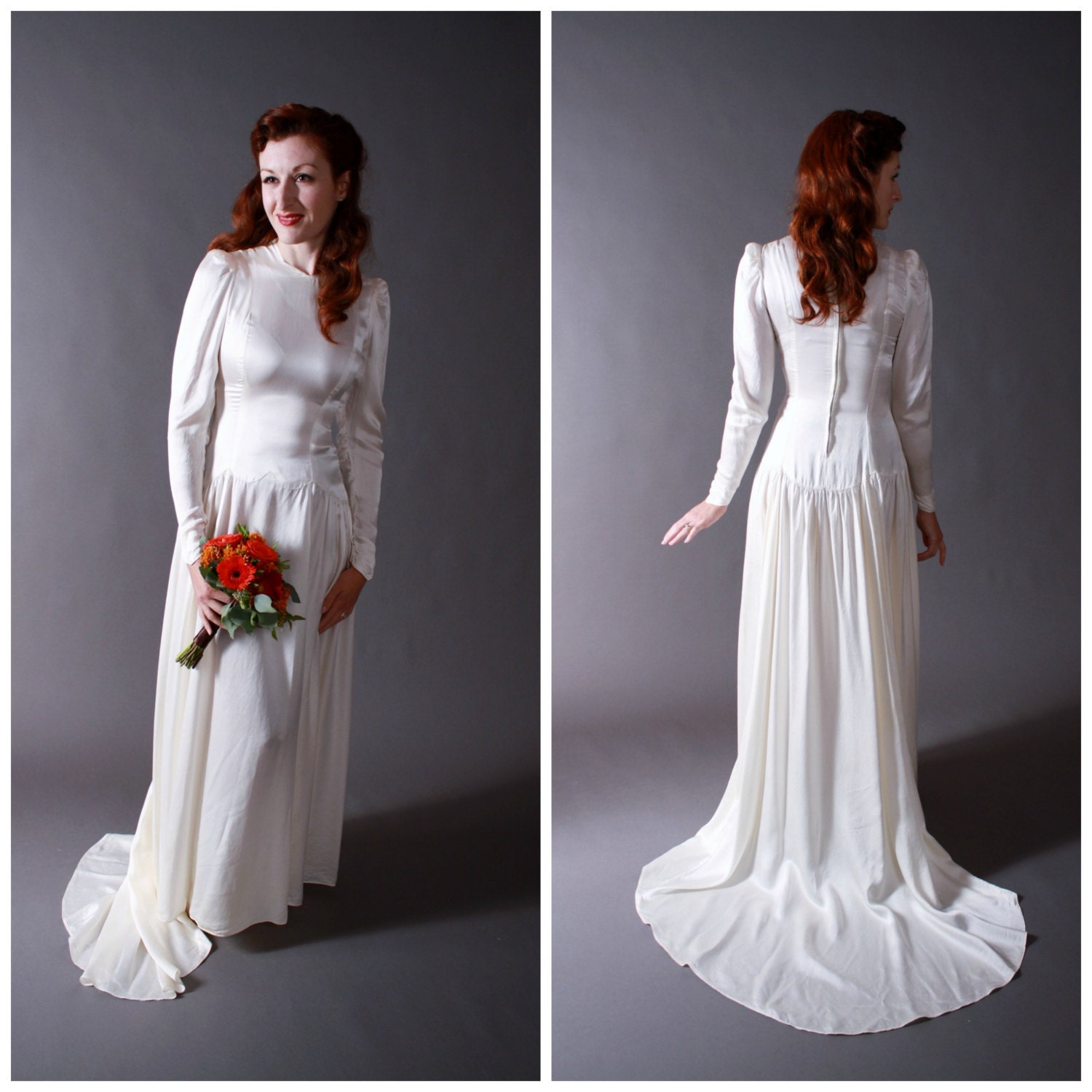 Vintage 1940s Wedding Dress - 1940s Elegant Silk Wedding Gown Size XS
