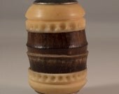 French Asian Colonial style vintage Carved Tagua Nut large art bead with Black Bamboo and metal mountings