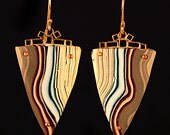 Faux Agate Pendant Earrings, Polymer Clay Stone Earrings, Banded Agate Drop Earrings in Polymer Clay