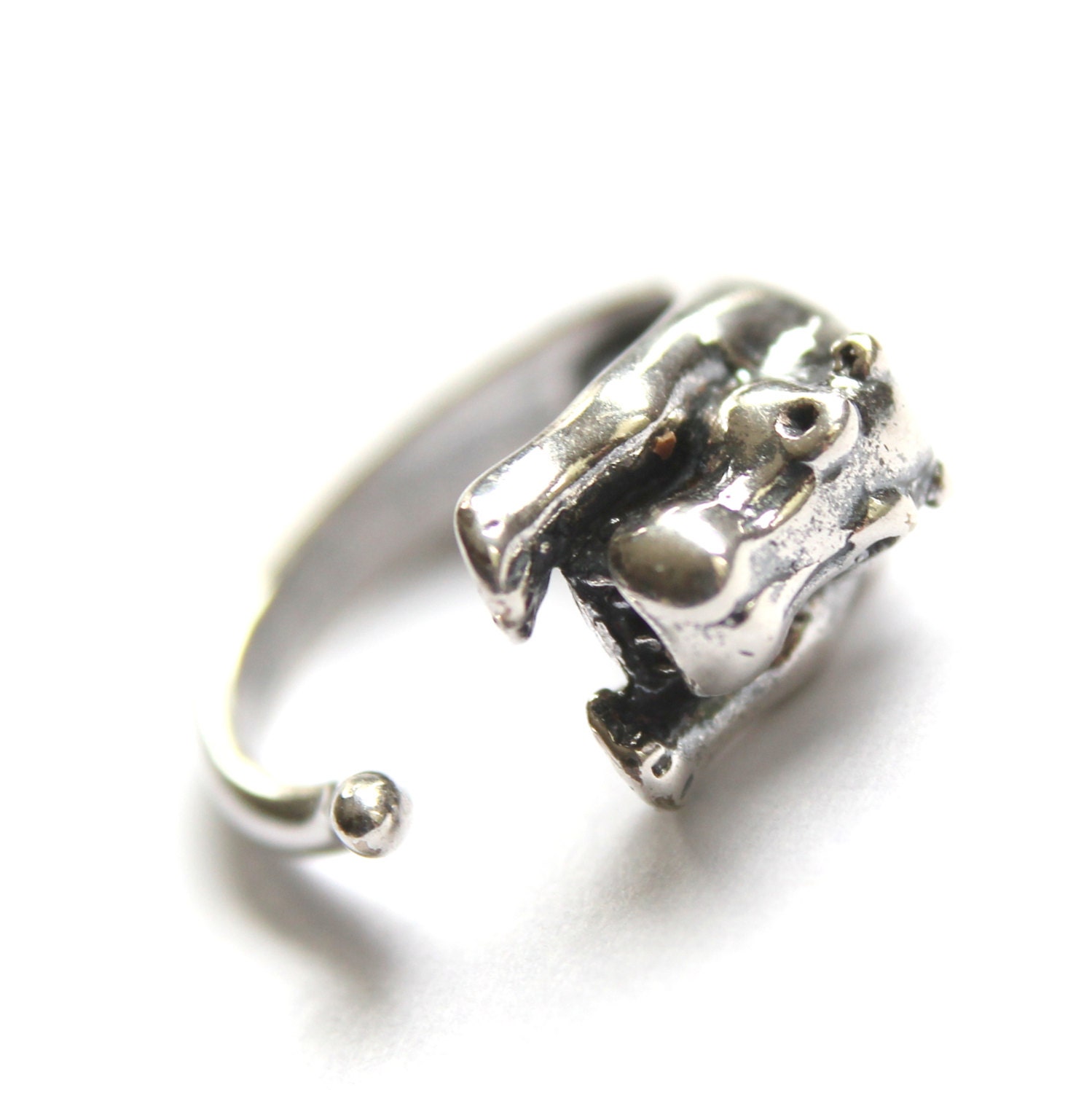 Hippopotamus Ring in Solid White Bronze with Sterling Overlay