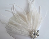 Ivory feather fascinator with rhinestones and pearls - QUINCY no.22
