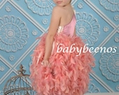 Flower Girl Dress -  Feather Dress one shoulder -Juliette  - Color Choices - Made to Order Girls Sizes - 5, 6, 7, 8