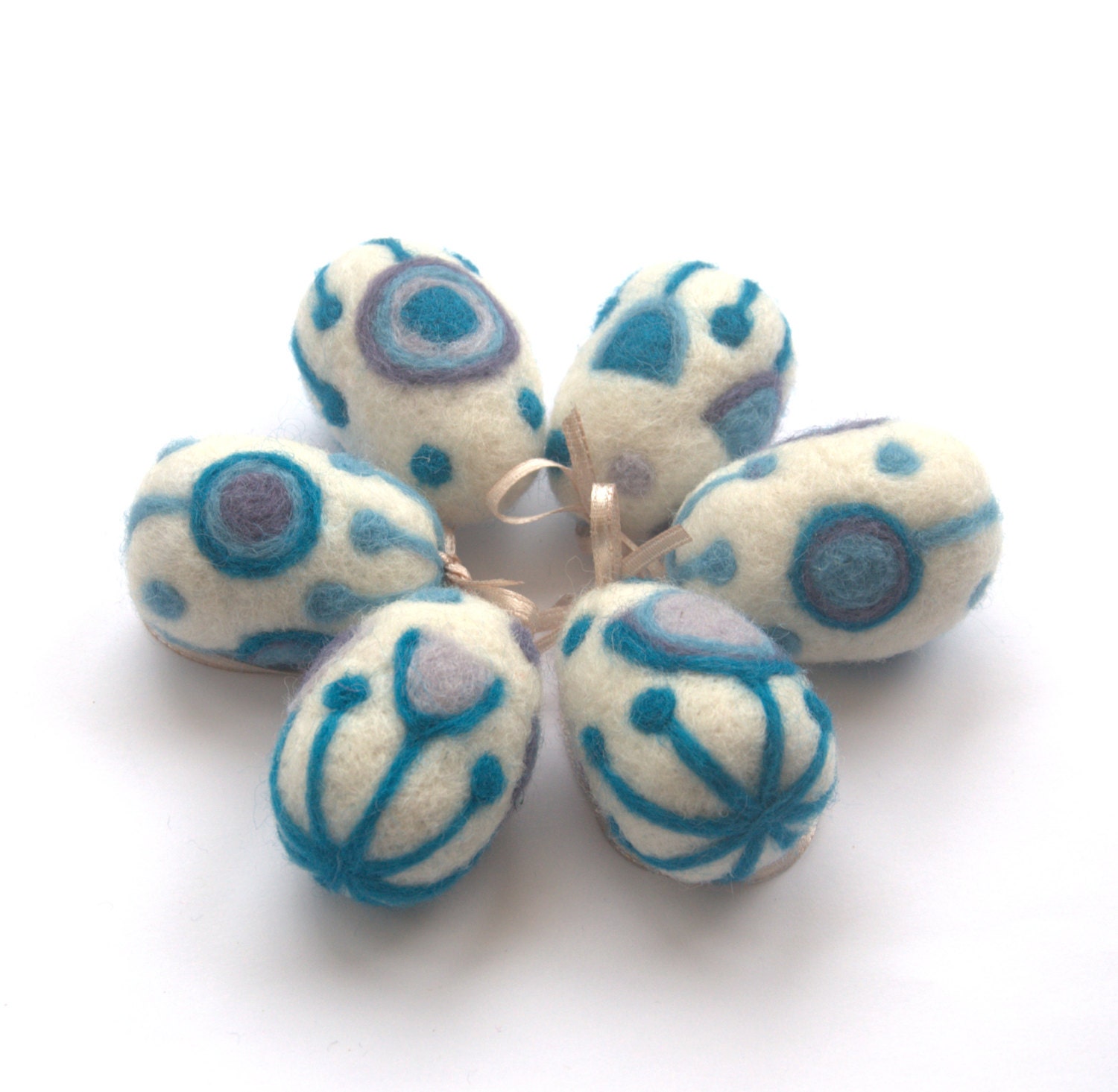 Easter eggs, spring home decor, felted balls, 6 modern white blue violet wool handmade ornaments decorations Mother's day children toy