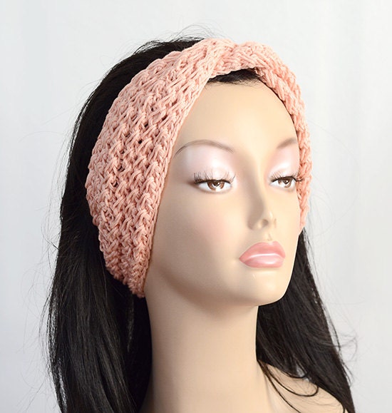 Knit Turban Headband in Pale Apricot Color
