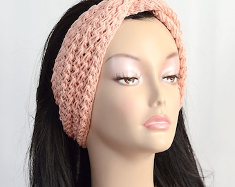 Knit Turban Headband in Pale Apricot Color