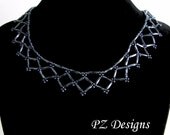 Beaded Lace Necklace - Beadwoven, Open Weave, Adjustable Extender Chain, Collar