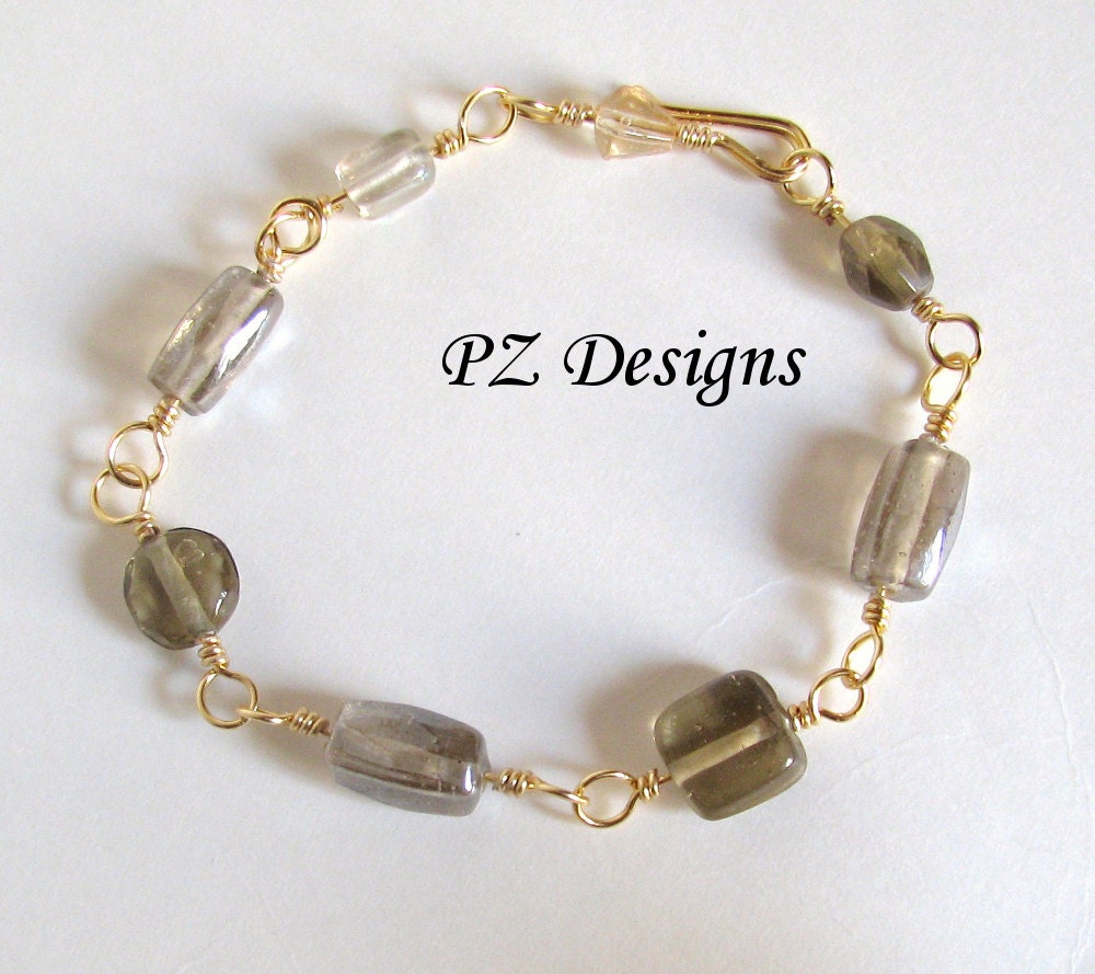 Nostalgia Bracelet - wire wrapped, gold, neutral gray black, glass beads