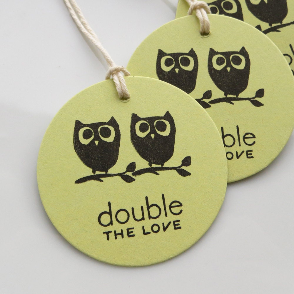 Twin Baby Shower Tags Owls Double the Love - Set of 6 - Baby Shower Favor Tags Twins Il_170x135