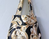 golden peacock tote / Boho Hippie paisley cotton vintage purse / handmade market bag
