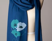 jersey scarf - poppy flower scarf - poppy scarf - navy blue - screen printed by hand - FREE SHIPPING - flytrap
