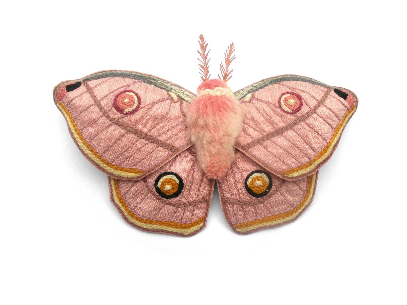 Emperor Gum Moth Hair Clip- Your Choice of Headband, Clip, or Brooch- An Embroidered Fascinator- Blushing Pink Silk