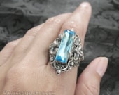 Royal Decadence - Aquamarine Swarovski and Silver Filigree Ring