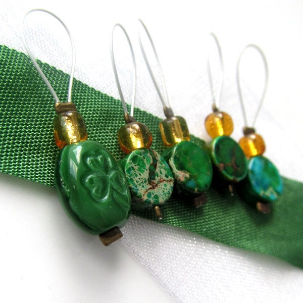 Luck of the Irish  - Five Handmade Stitch Markers - 5.5 mm (8 US) - Limited Edition