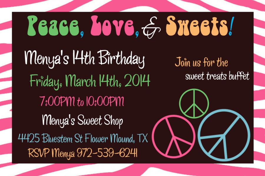 Peace, Love and Sweets Birthday Invitation