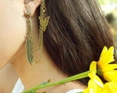Ear Cuff Earring Boho Bohemian Hipster Feather Leaf Arrow Bronze Chain