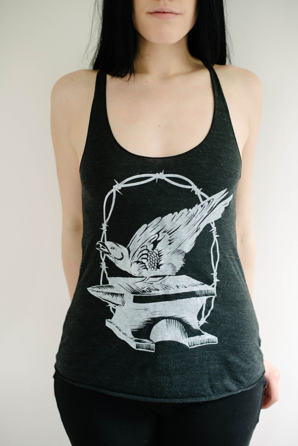 women's tri-blend crow tank sizes xs, s, m, l