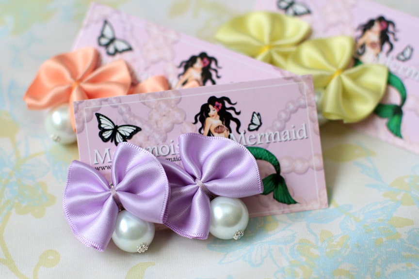 Pearl and Bow Earrings - Kawaii Fashion - Spring Pastels