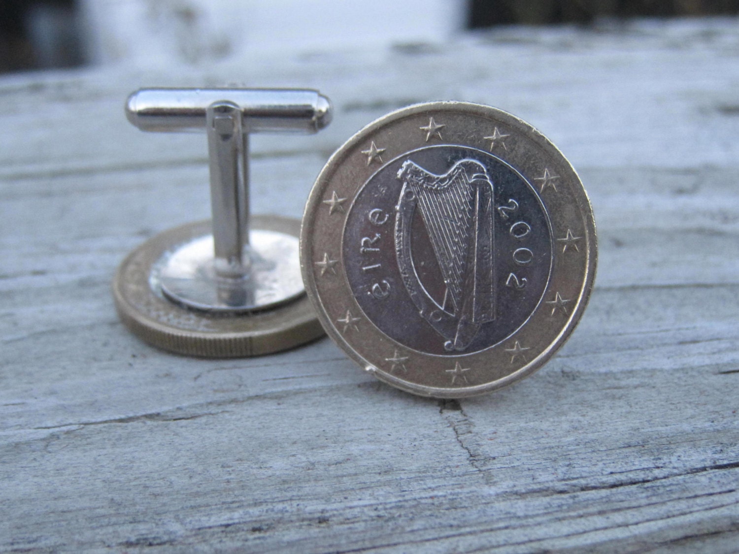 IRISH Euro Coin Cuff Links. Ireland Euro 2-toned gold on silver.