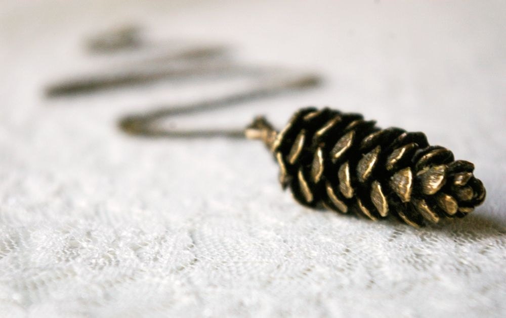 Pine cone necklace. Antique brass charm on antique brass chain.