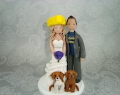Bride & Groom Sport Fans with Pets Custom Wedding Cake Topper