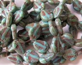 13x11mm Opaque Turquoise Picasso Czech Glass Trilobite Beads - Qty 10 (B61)