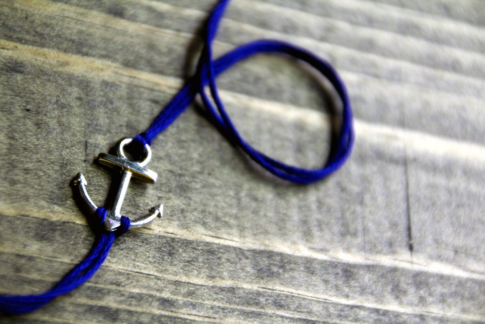 navy blue friendship bracelet thread wishlet nautical beach summer jewelry silver anchor charm letterhappy etsy bohemian chic fashion