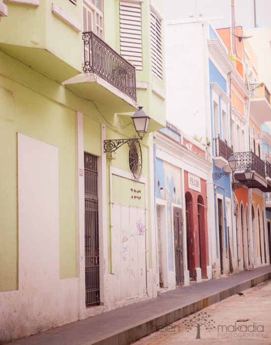 Fine Art Travel Photography. Old San Juan. Colorful. Yellow. Green. Red. Teal. Home Decor. 11x14 Print
