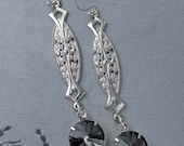 Great Gatsby Wedding Jewelry Art Deco Earrings Black Diamond Crystal Rhinestone Downton Abbey Jewellery Bridesmaid Gift ZELDA Black Diamond