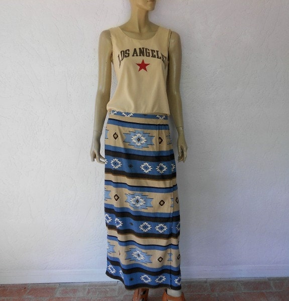 80's Vintage Skirt, Southwestern Print Maxi Skirt, Bohemian Maxi Skirt, Aztec Print Skirt