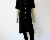Vintage Knit Dress, STEVE FABRIKANT Black Knit Dress, Colored Enameled Crystal Button Scooter Dress, X St John's Designer Steve Fabrikant